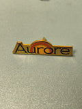 Vintage pin's Aurore émaillé doré, logo soleil, collection publicitaire