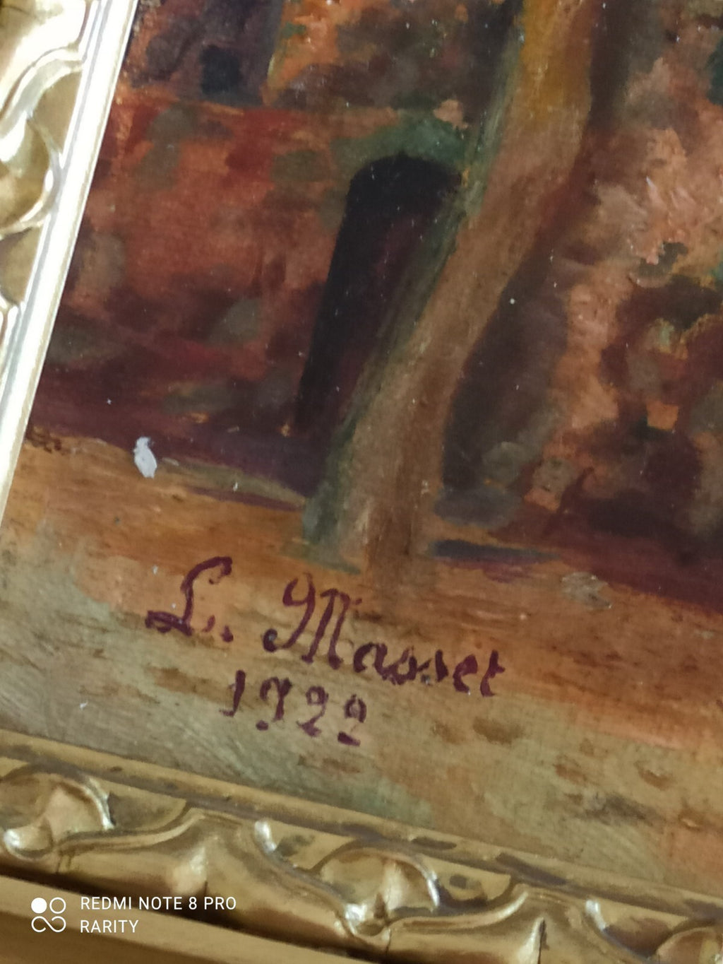 Peinture ancienne Laure Masset 1922 maison campagne cadre doré paysage