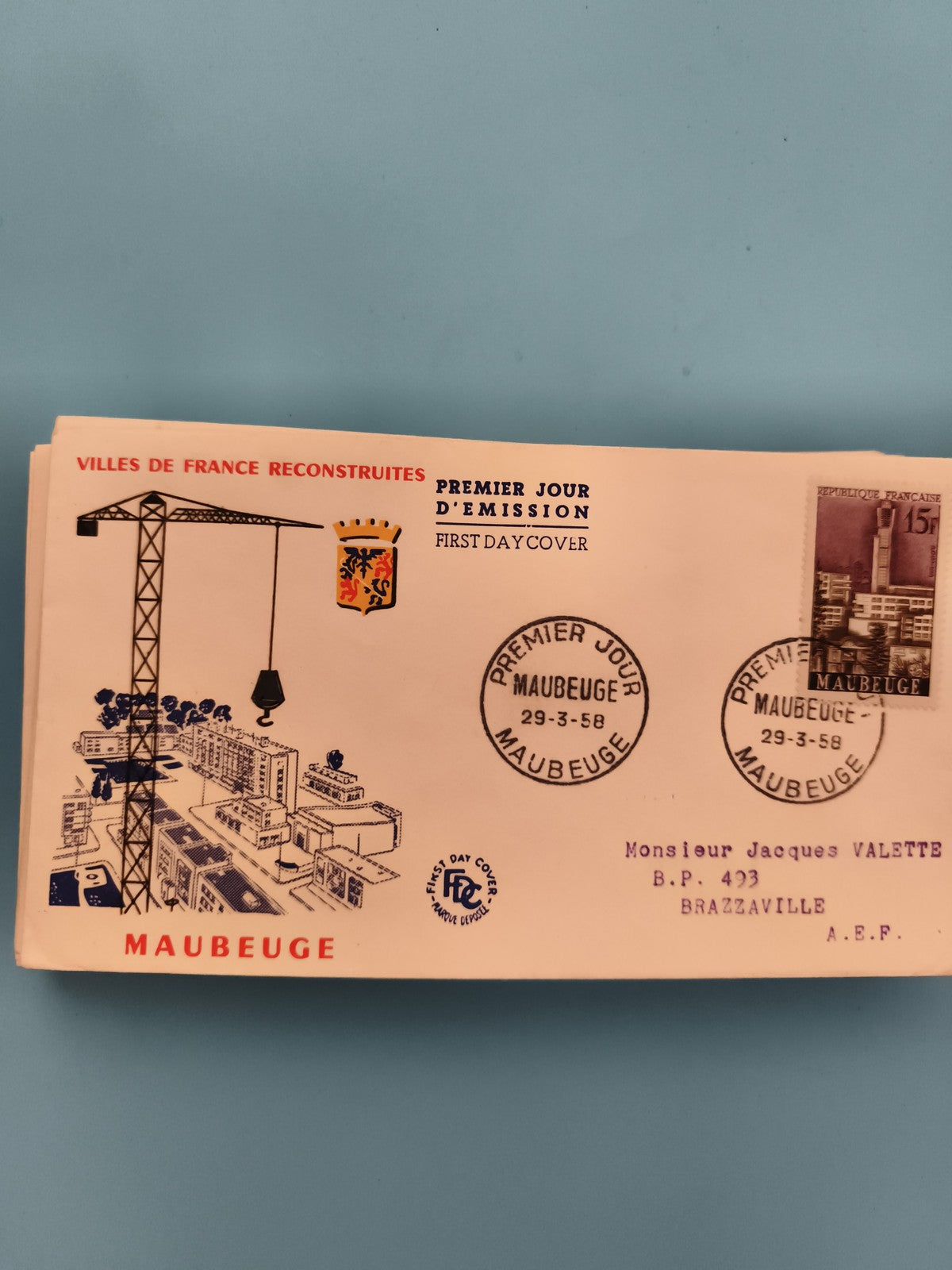 Lettre Premier Jour Maubeuge 1958 Villes Reconstruites Philatélie (Ref 2)