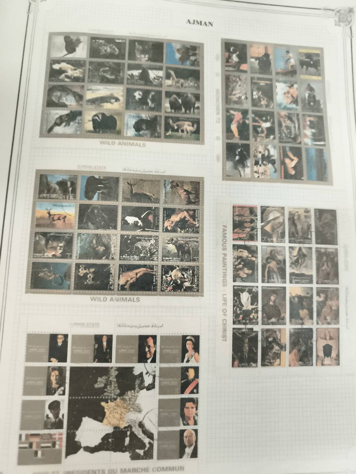Timbres Ajman neufs planches thématiques animaux sauvages peinture Europe