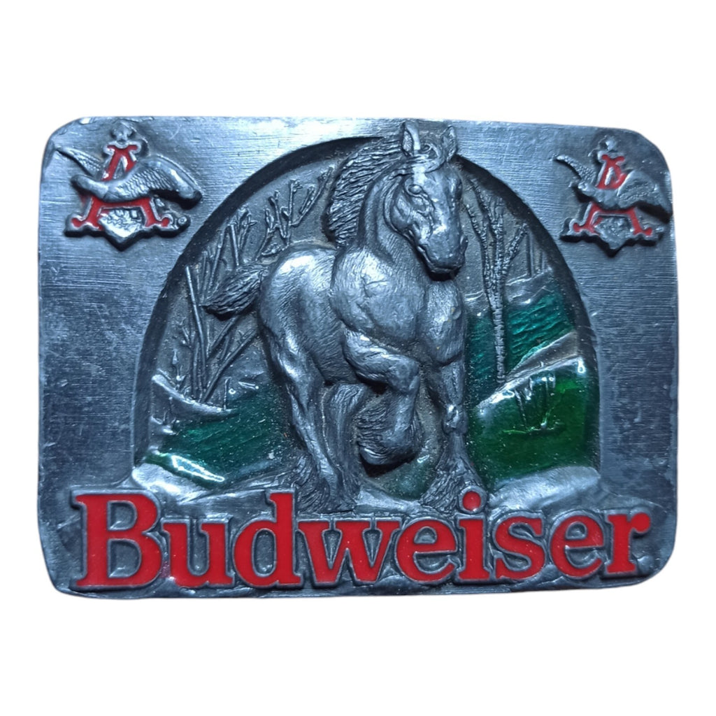 Boucle ceinture Budweiser vintage cheval relief logo USA années 90