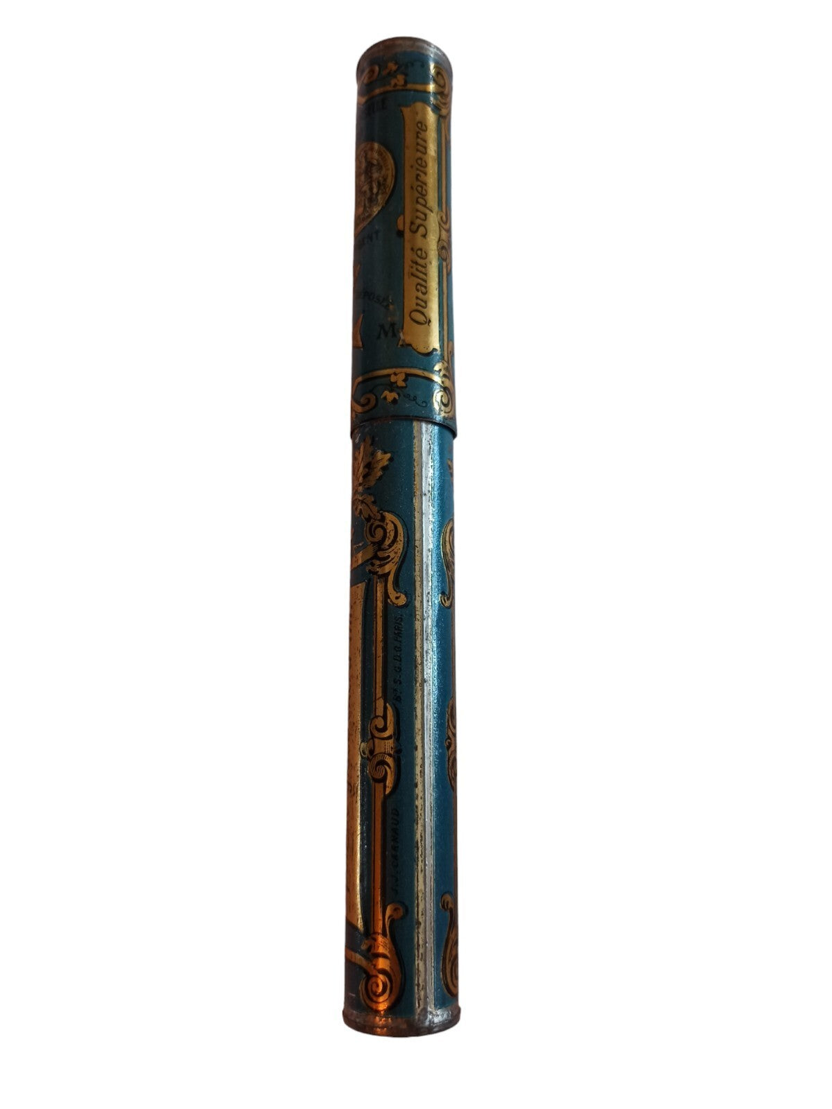Broche acier poli de glace 1920 tube décoratif français, artisanat authentique
