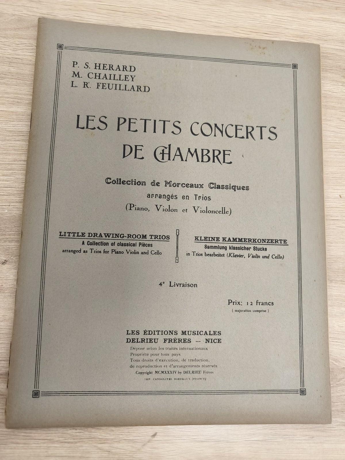 Ancien livre partitions violon piano Les Petits Concerts de Chambre Delrieu