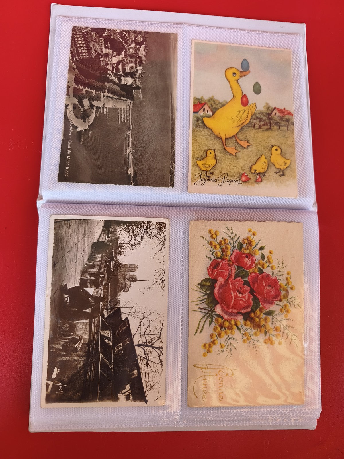 Lot cartes de v?ux anciennes vintage, illustrations fleurs, Pâques, paysages