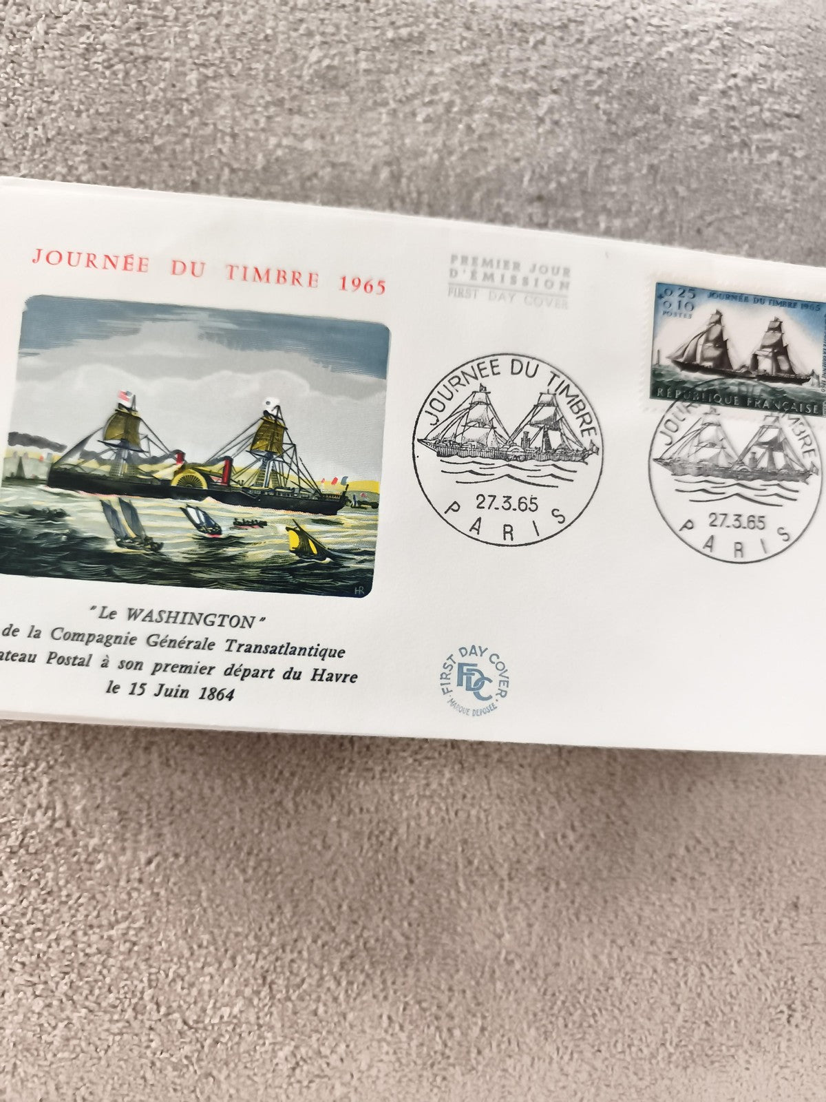 Lettre FDC Journée du Timbre 1965 Paris Le Washington paquebot ancien philatélie