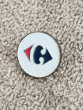 Pin's vintage Carrefour logo rond blanc bleu rouge (Ref 10) badge ancien