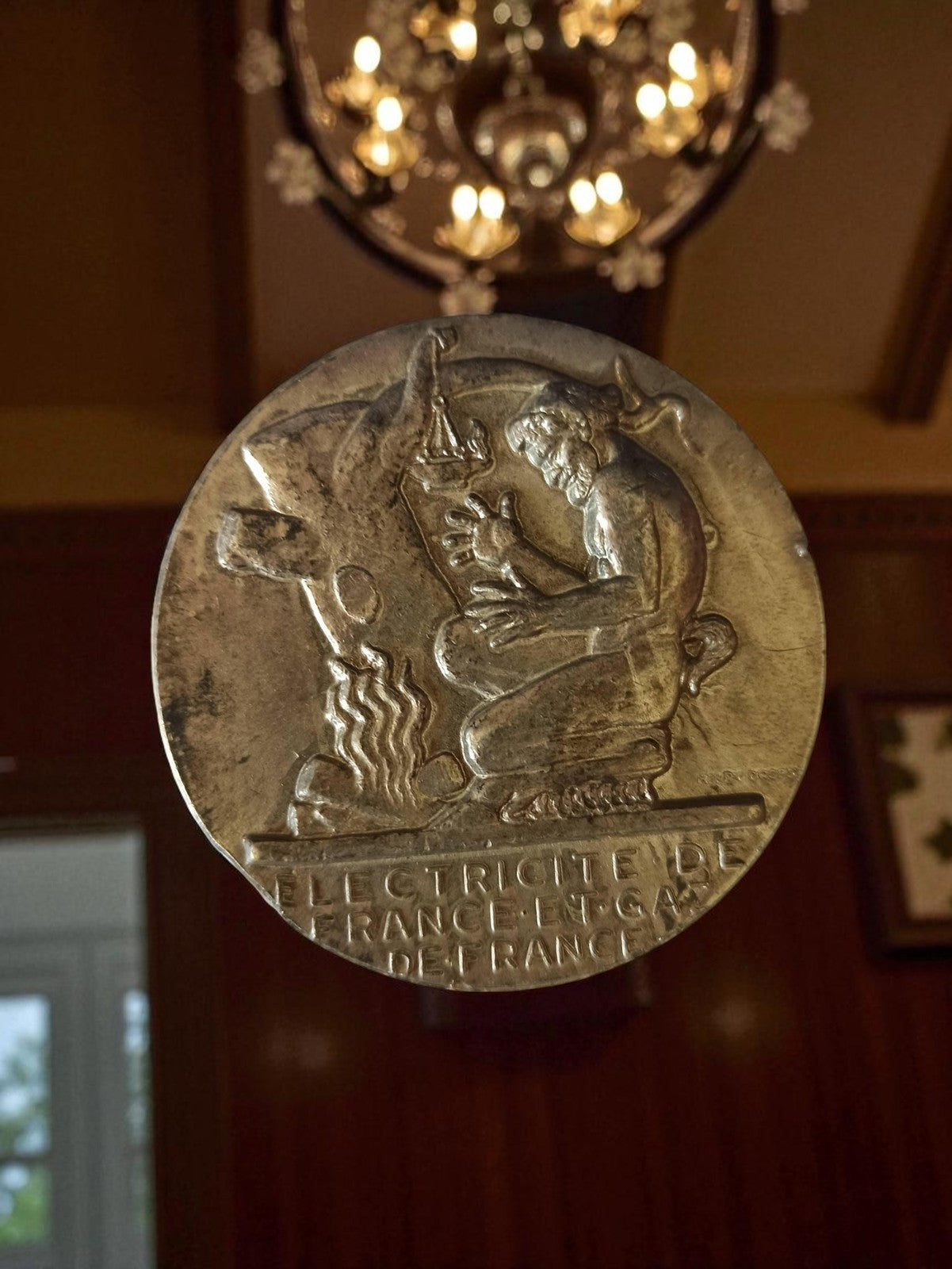 Médaille bronze vintage EDF Électricité de France décor bas-relief rare