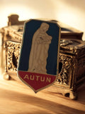 Plaque blason religieuse AUTUN vintage métal émaillé Vierge catholique