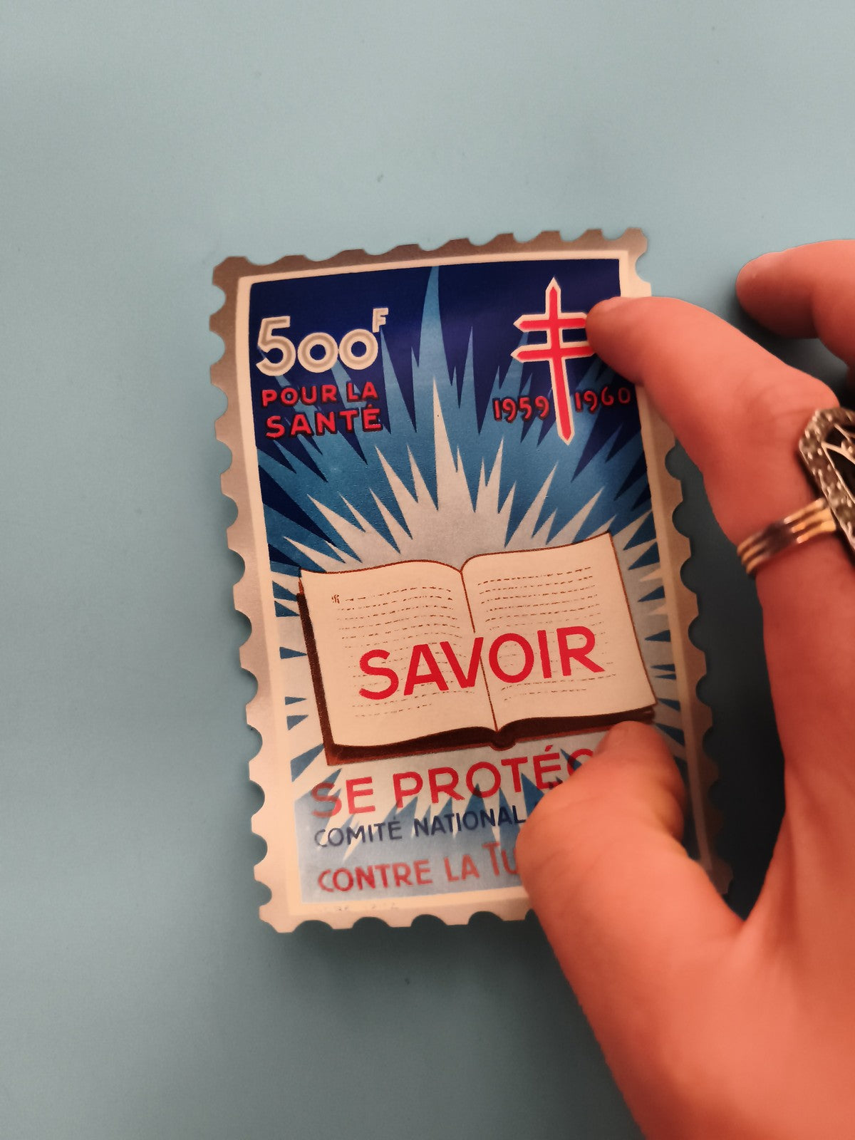 Timbre illustré santé 500F Savoir 1959-1960 Croix de Lorraine philatélie