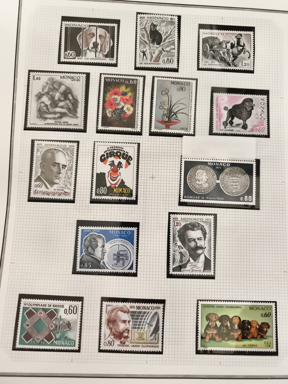 Timbres Monaco lot thématique animaux fleurs personnalités cirque philatélie