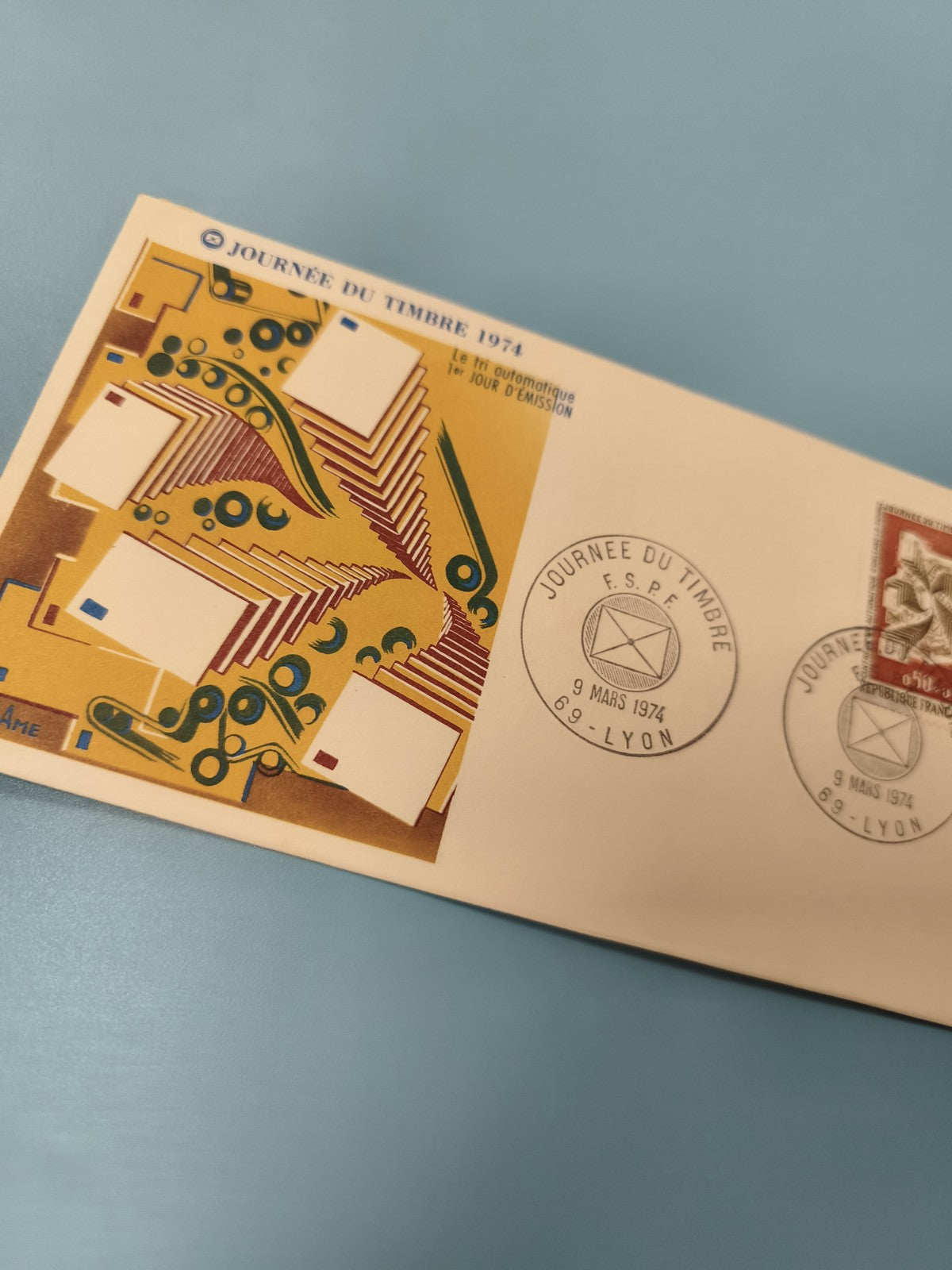 Enveloppe FDC premier jour d'émission Timbre Journée du Timbre 1974 Lyon