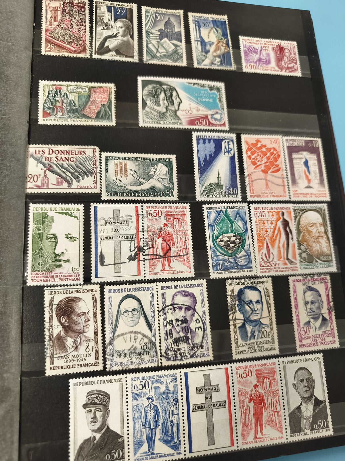 Lot anciens timbres oblitérés France, personnages historiques, thématiques varié