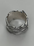 Bague vintage plume argentée taille 59 anneau ouvert style feuille