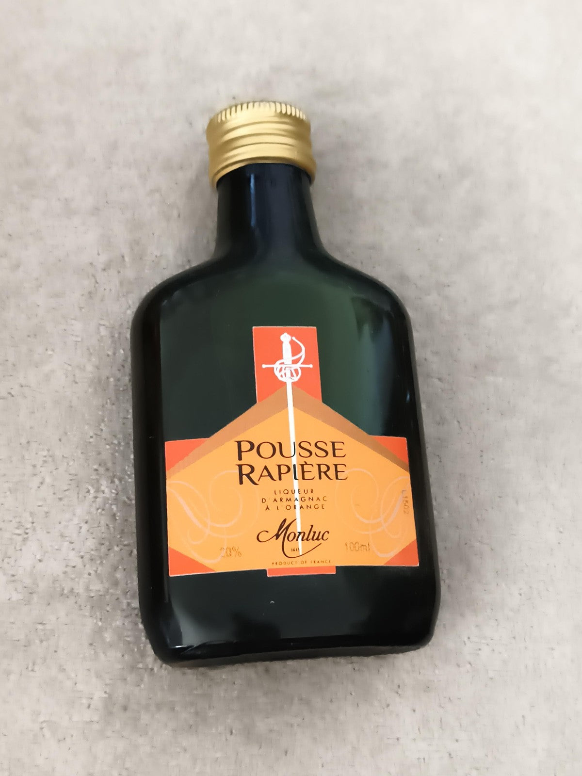 Miniature liqueur Pousse Rapière Monluc 100ml partiellement remplie Armagnac ora