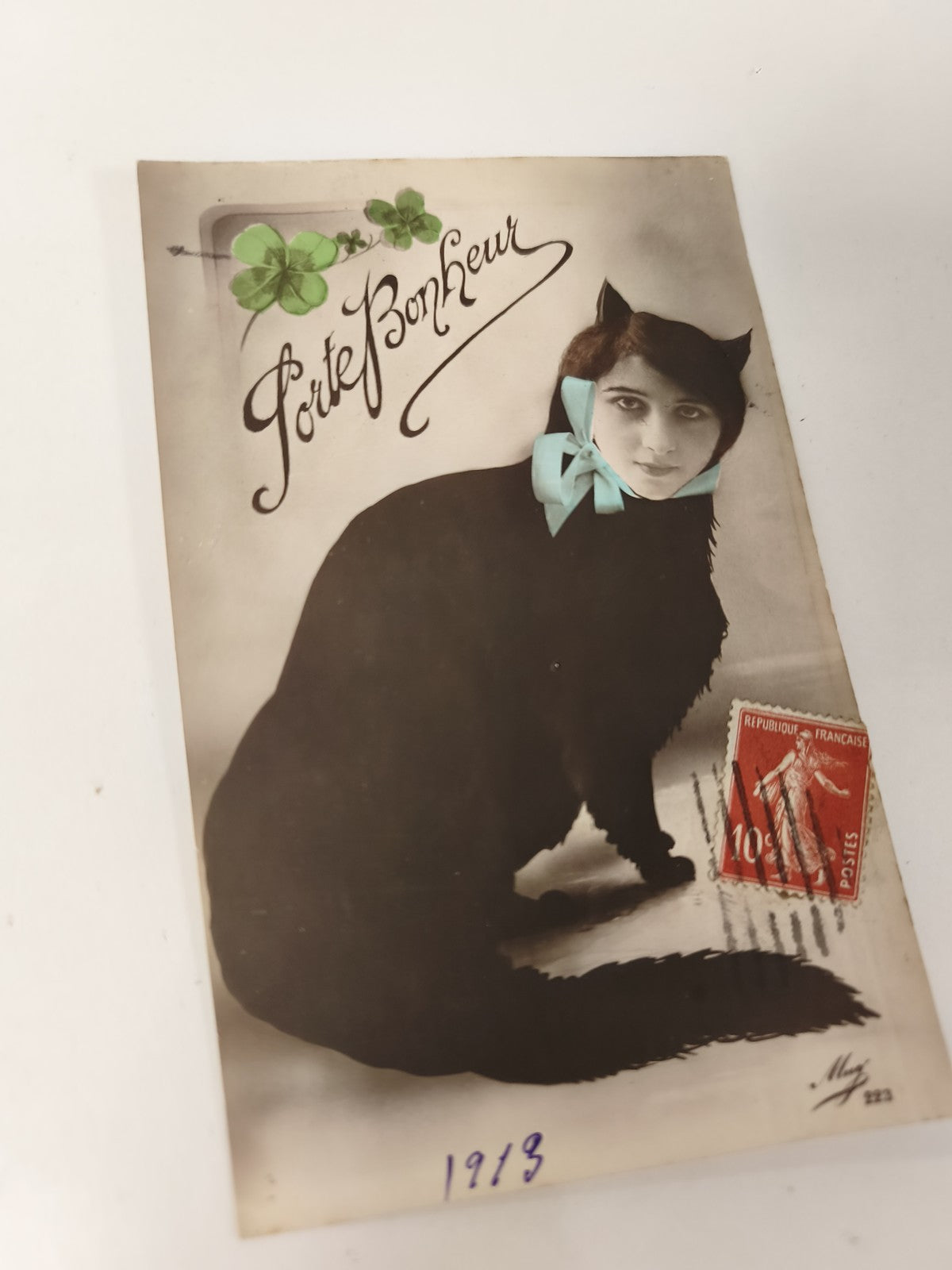 Carte postale ancienne porte-bonheur 1913 vintage rétro collection France