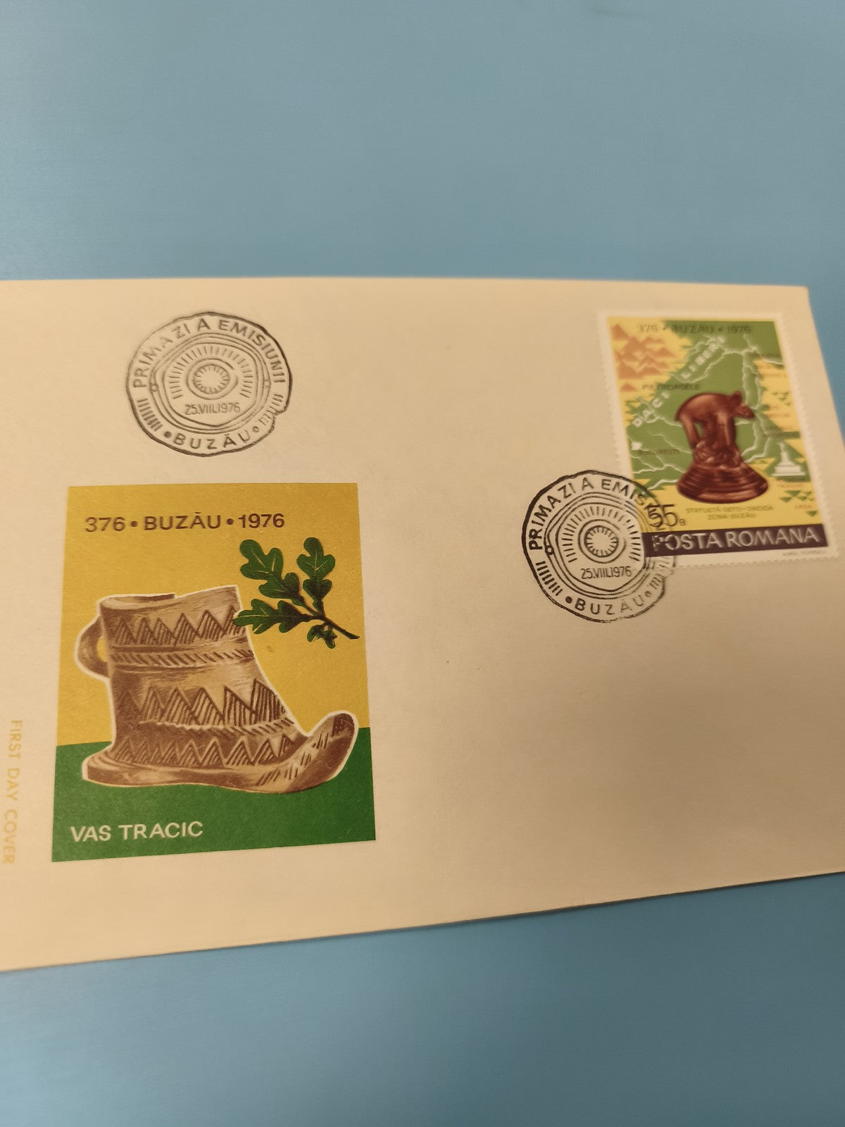 Enveloppe premier jour BUZAU 1976 avec timbre POSTA ROMANA Vas Tracic