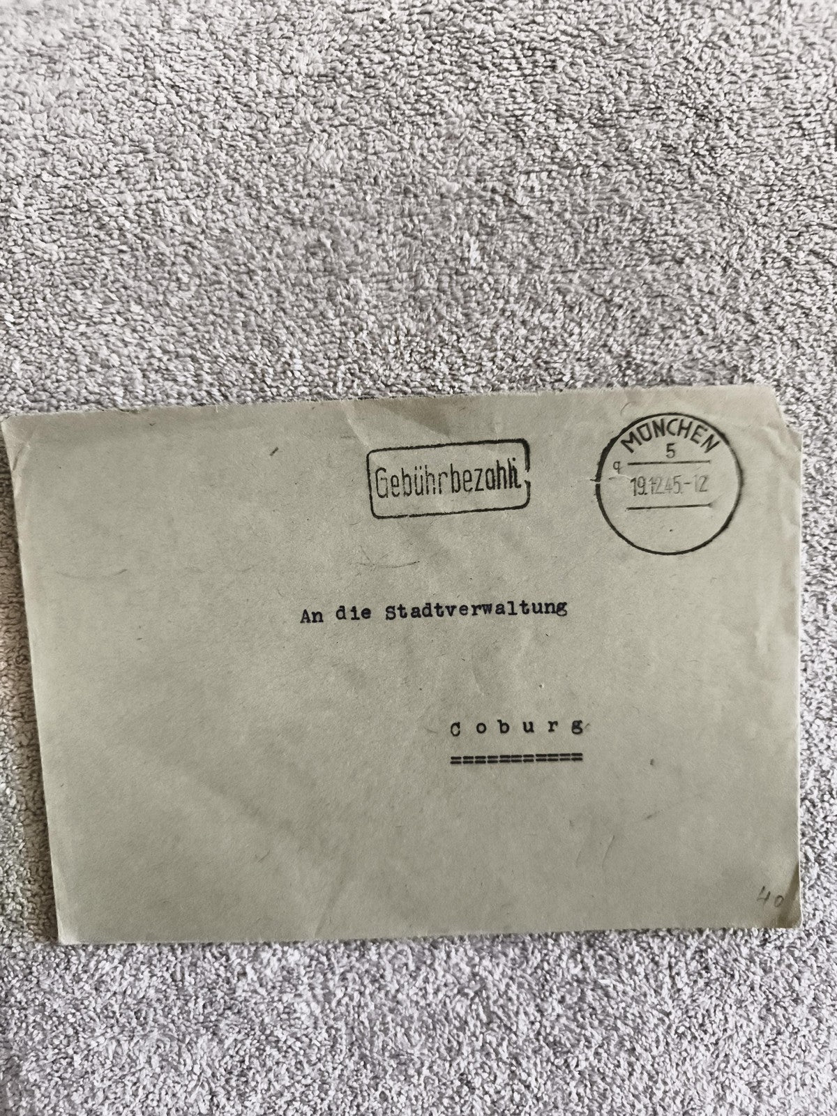 Lettre oblitérée Allemagne 1945 Munich Gebührbezahlt enveloppe philatélie