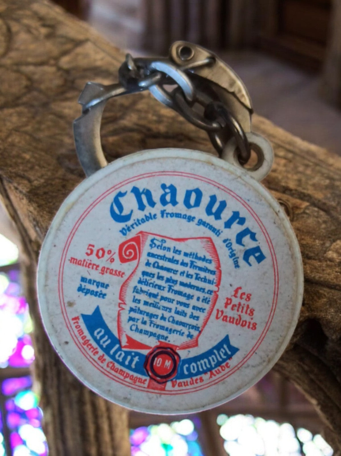 Porte-clés publicitaire vintage Chaource fromage – rétro années 70 France