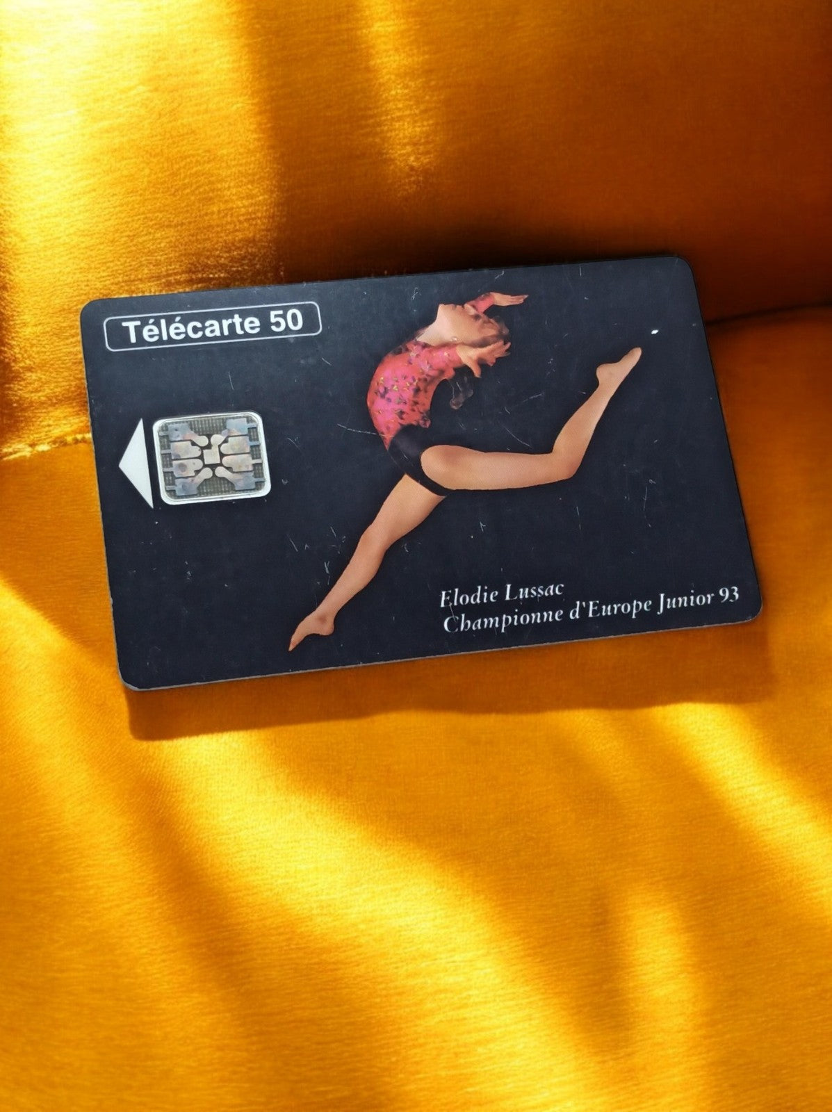 Télécarte 50 unités gymnastique Élodie Lussac rétro 1990s carte téléphonique vin