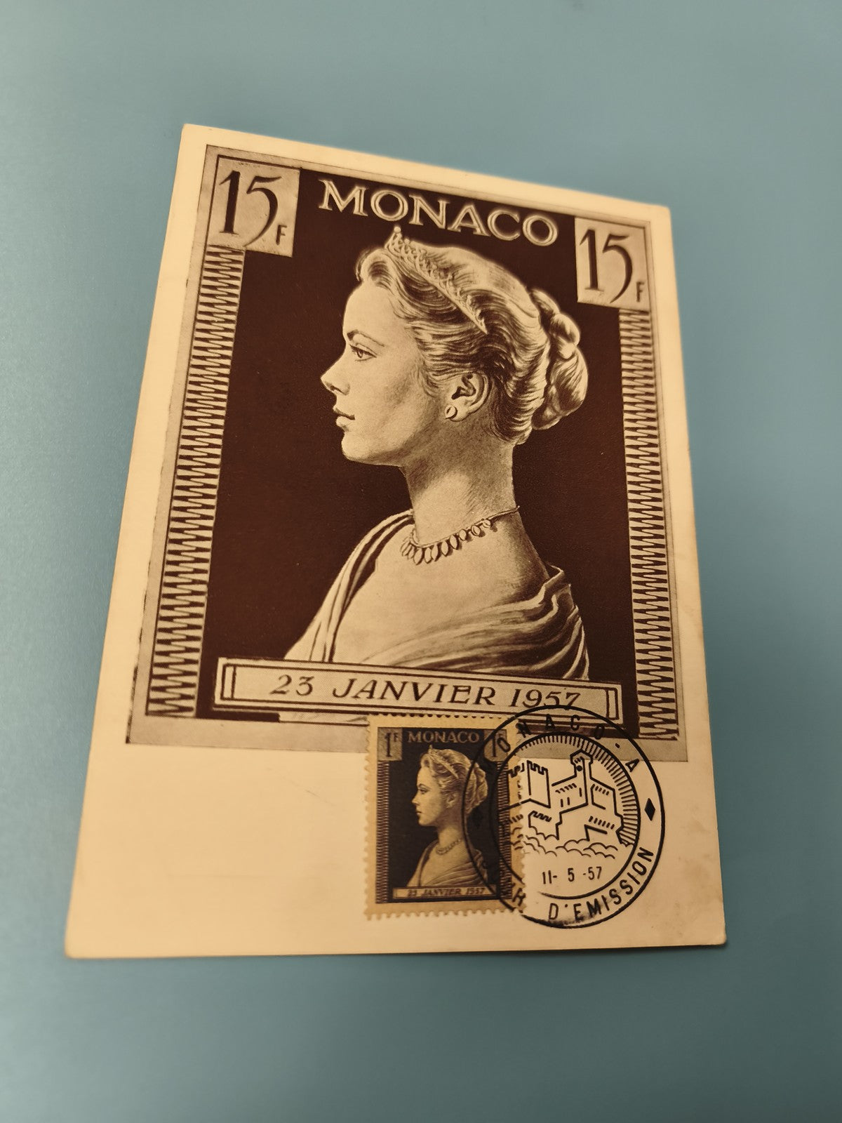 Enveloppe FDC Monaco 15F 1957 timbre premier jour portrait princesse Grace