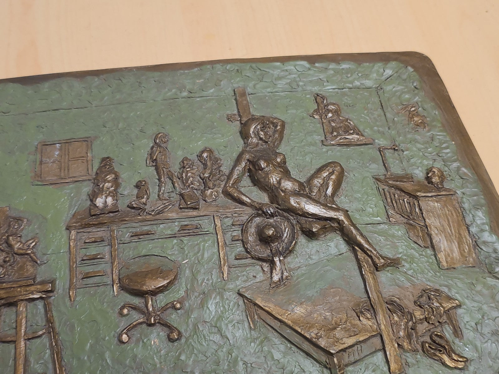 Plaque vintage signée A. Glickman 1995 numérotée 17/100, grande sculpture ancien