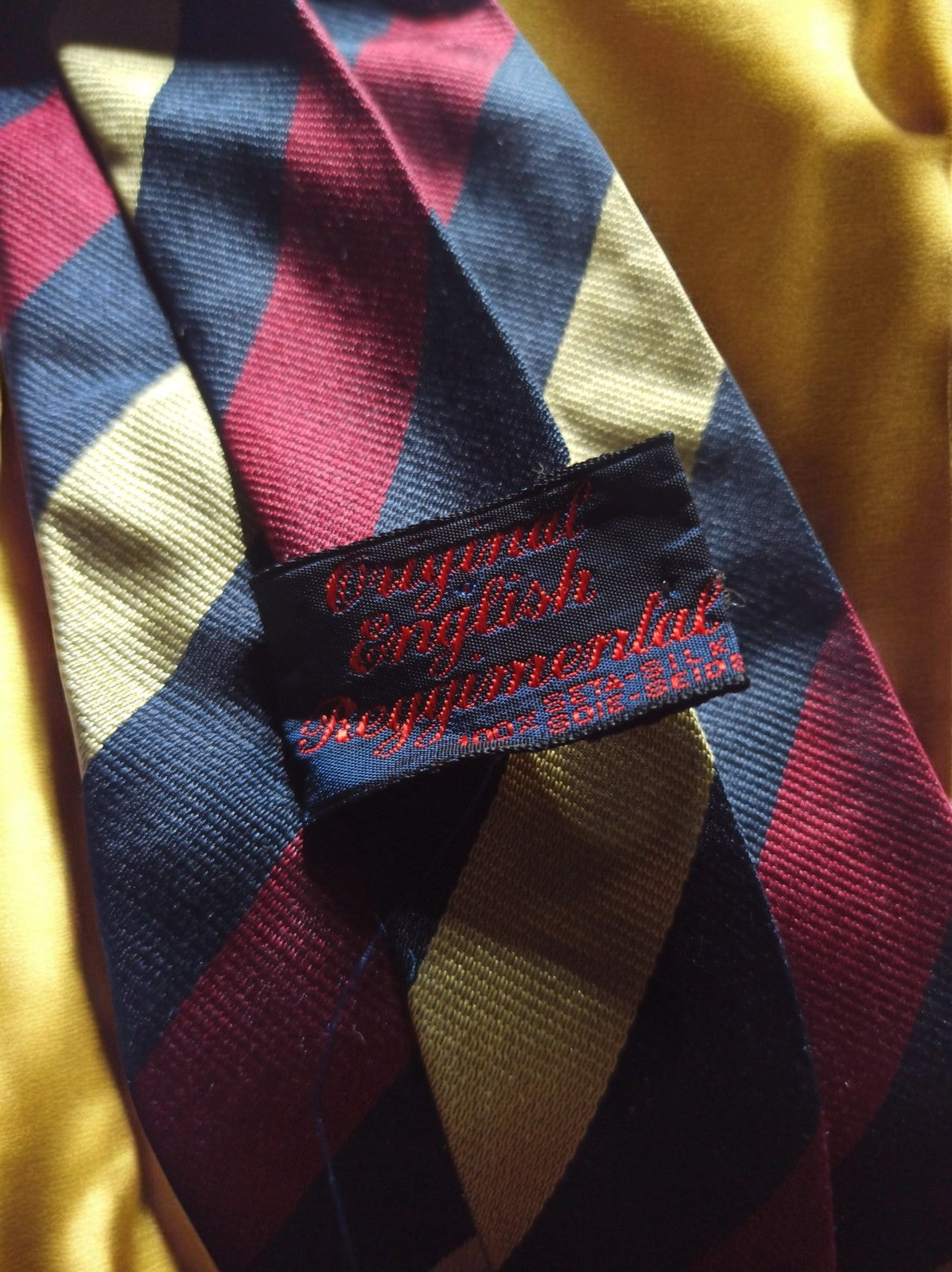 Vintage silk tie Original English regimental stripes blue burgundy gold