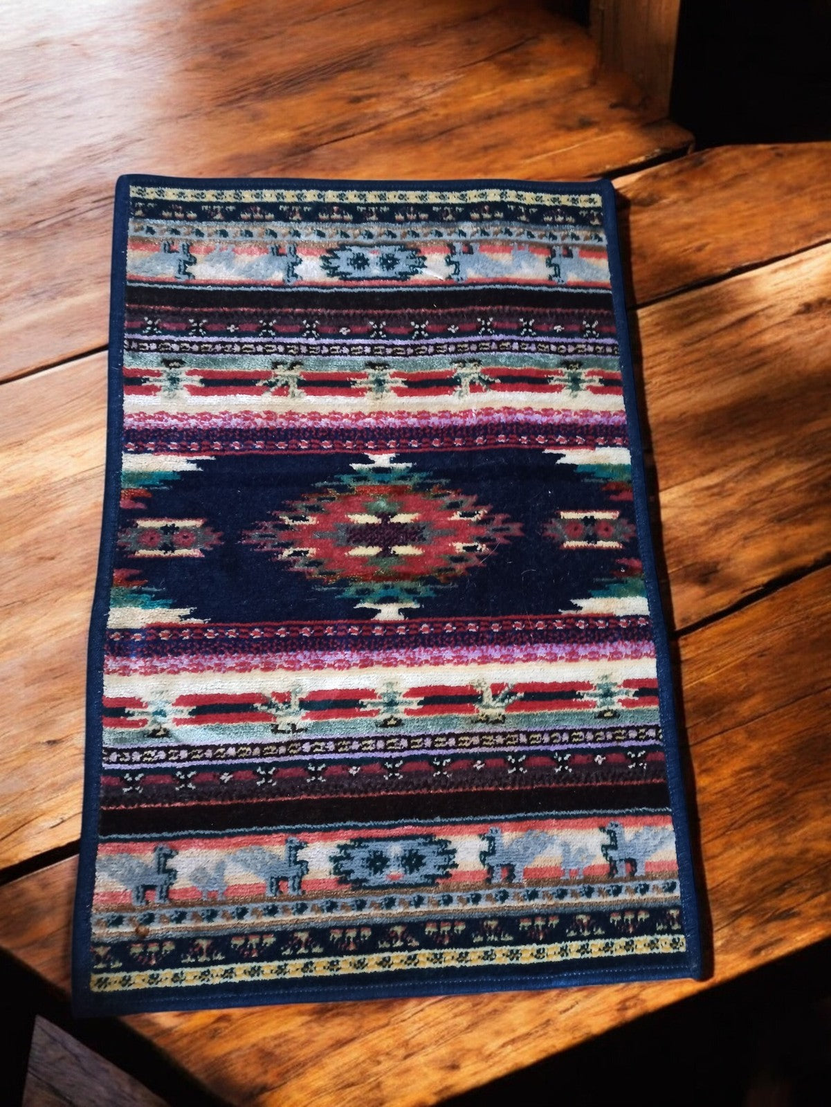 Mini tapis kilim andin ancien, déco bohème, motifs péruviens ethniques