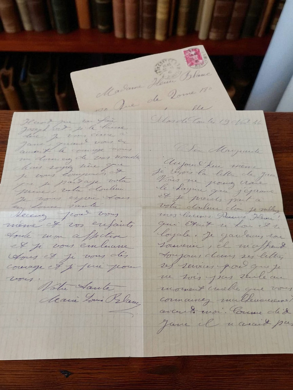 Lettre manuscrite ancienne 1946 Marguerite avec enveloppe vintage