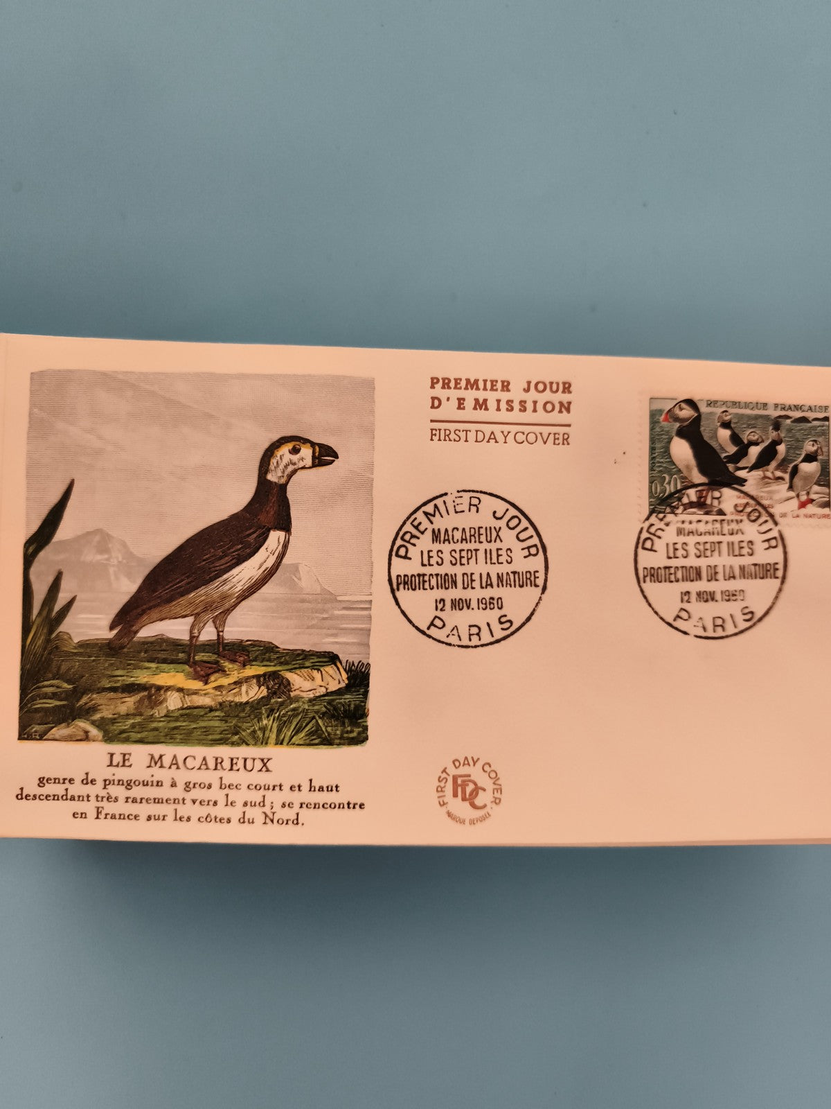 Premier Jour d'Émission Macareux Paris 1960 FDC philatélie nature oiseaux