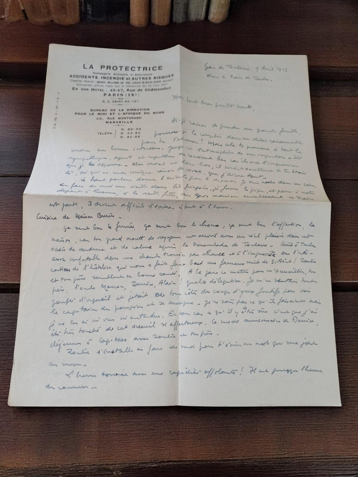 Lettre manuscrite vintage 1943 guerre Seconde Guerre mondiale à sa femme