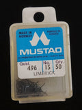Hameçons vintage Mustad Limerick N°15 Qual.496 boîte ancienne pêche Norvège