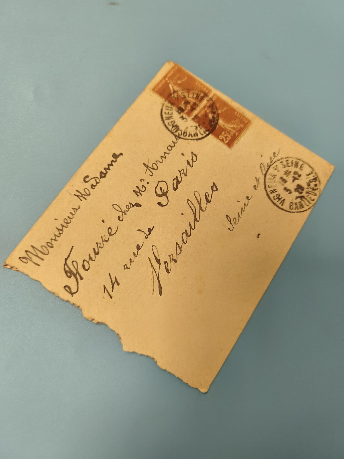 Ancienne enveloppe timbrée oblitérée Paris Versailles pour collection philatélie