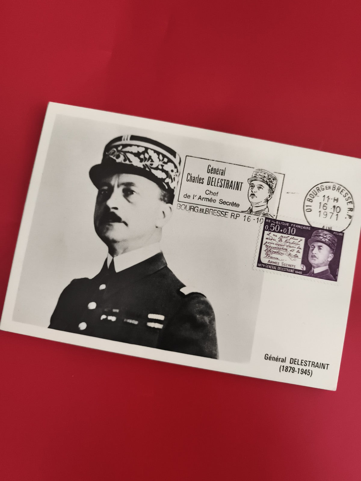 Carte postale premier jour Général Delestraint 1971 timbre Bourg-en-Bresse Phila