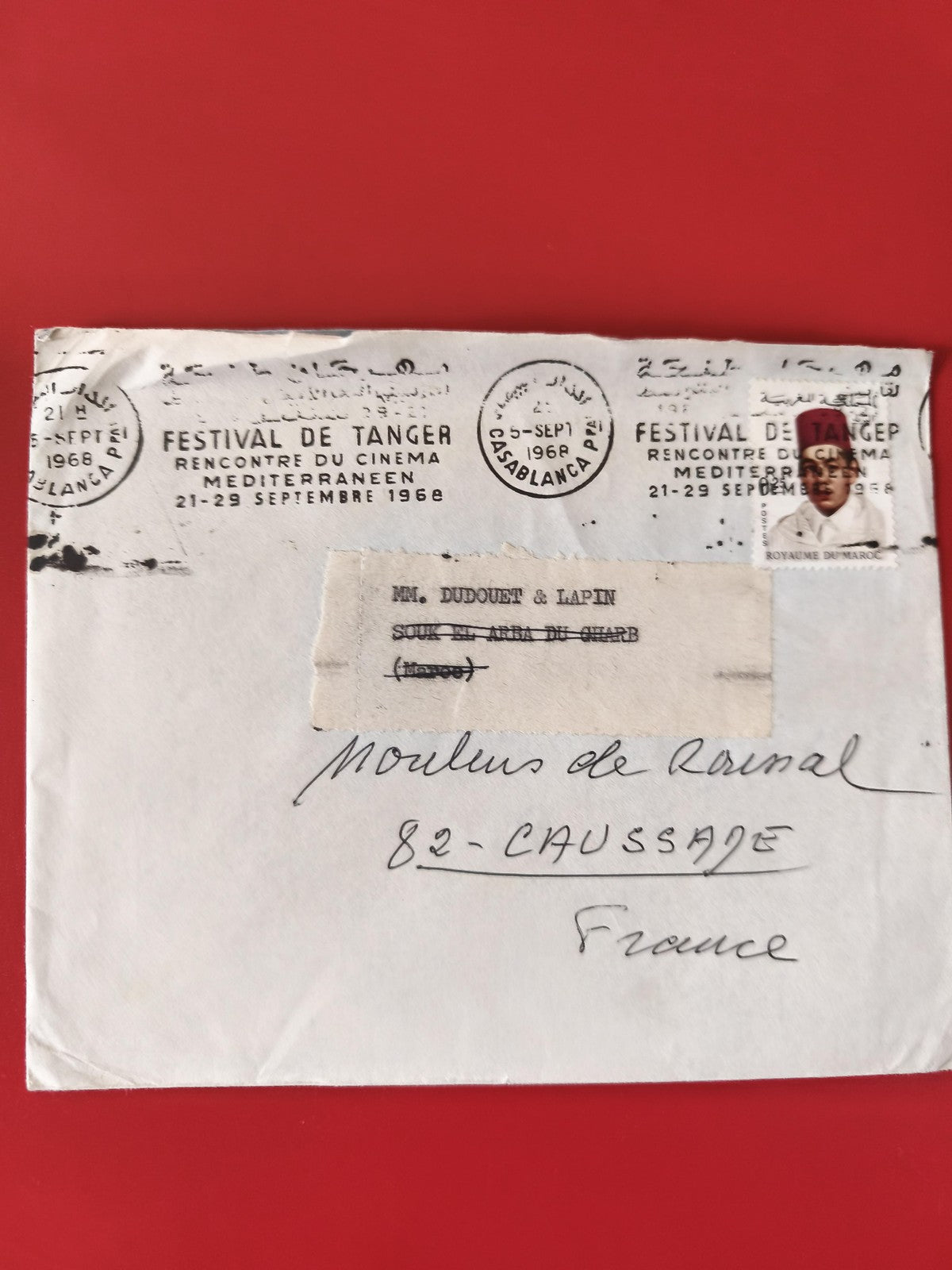 Enveloppe philatélie Festival de Tanger 1968 cachet Casablanca timbre Maroc