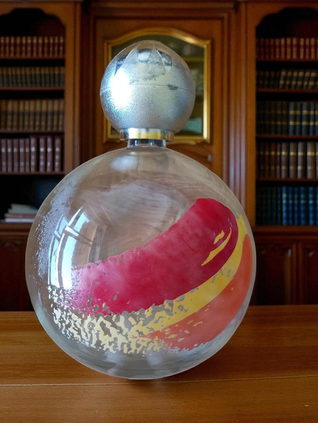Flacon parfum CHACOK verre décor peint vintage, présentoir boutique rare