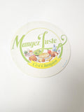 Vintage grand autocollant publicitaire ancien "Mangez Juste" rétro collection dé