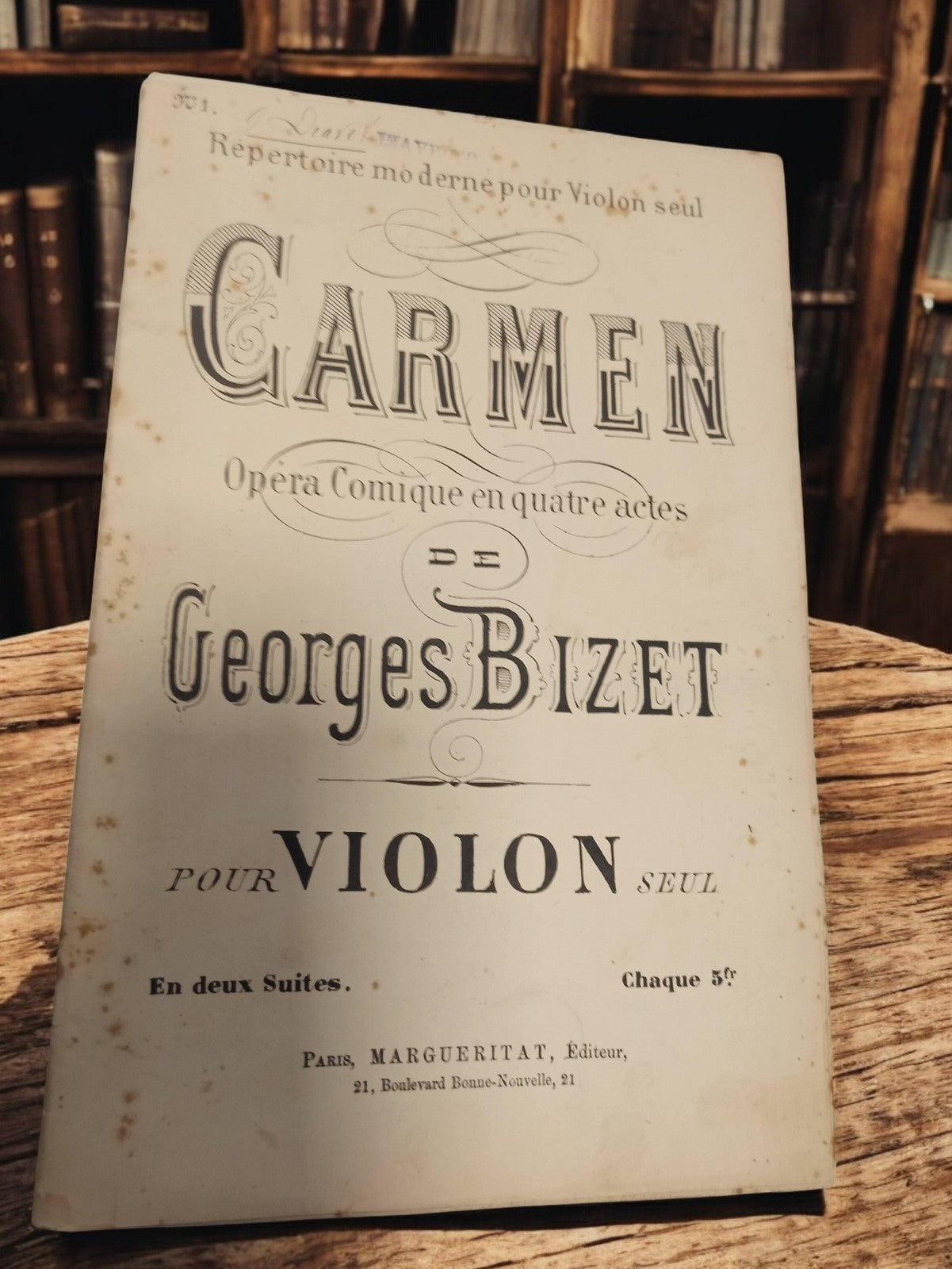 Partition ancienne Carmen Bizet violon seul Margueritat Paris vintage XIXe