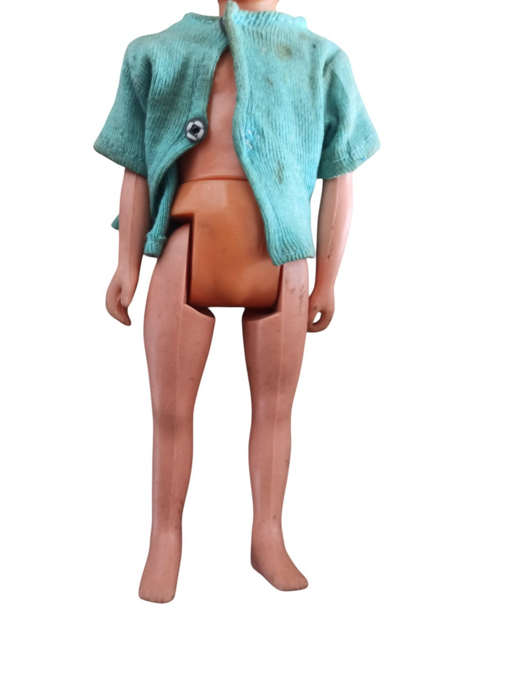 Figurine Tintin vintage ancien, gilet bleu, visage souriant, rare