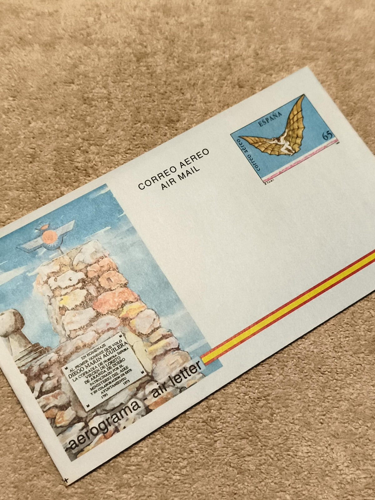 Aerogramme Espagne 65 pts hommage Aguilera philatélie air mail (Ref 27)
