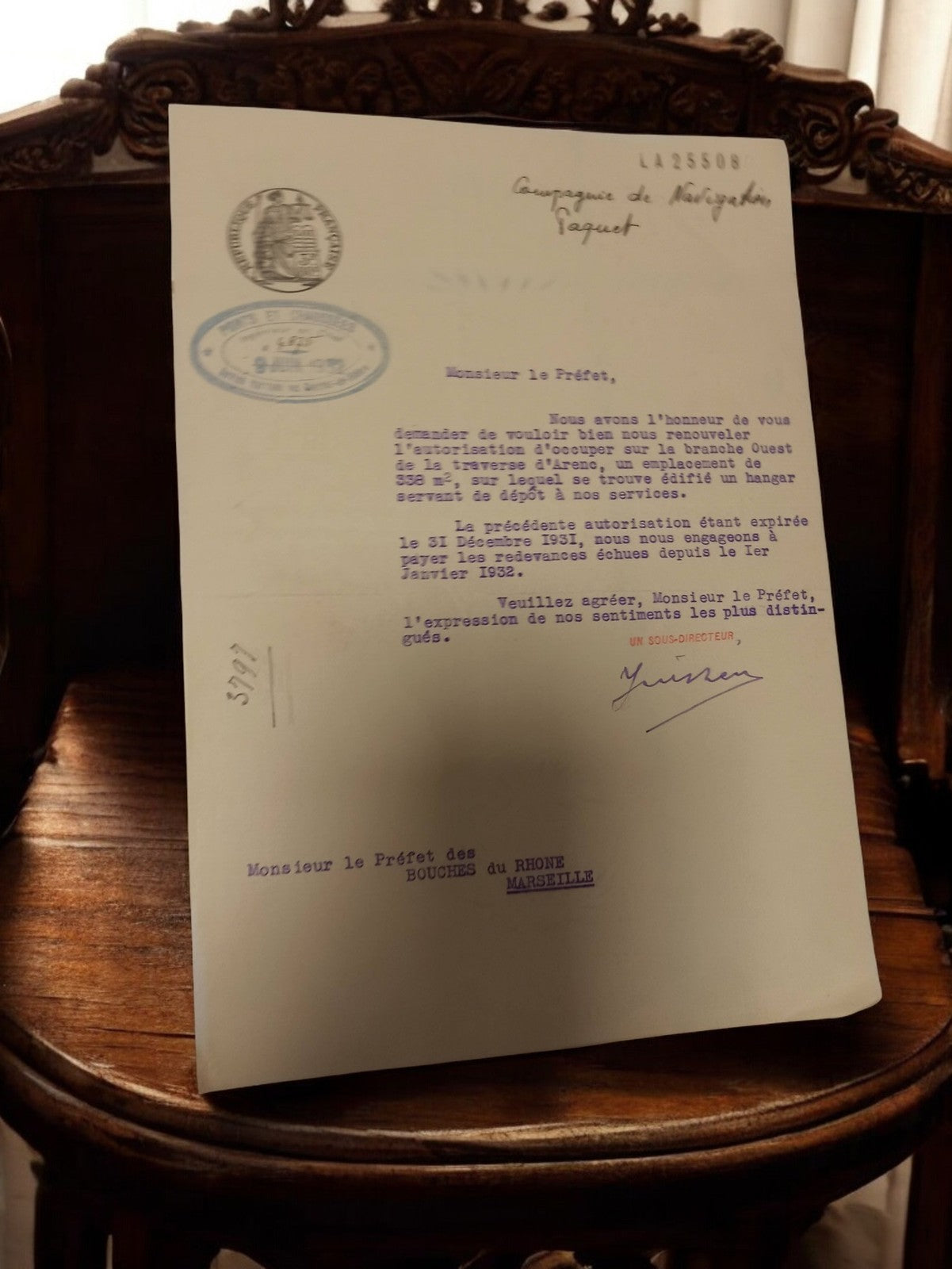 Document ancien vintage Marseille 1932 travaux publics hydraulique lettre offici