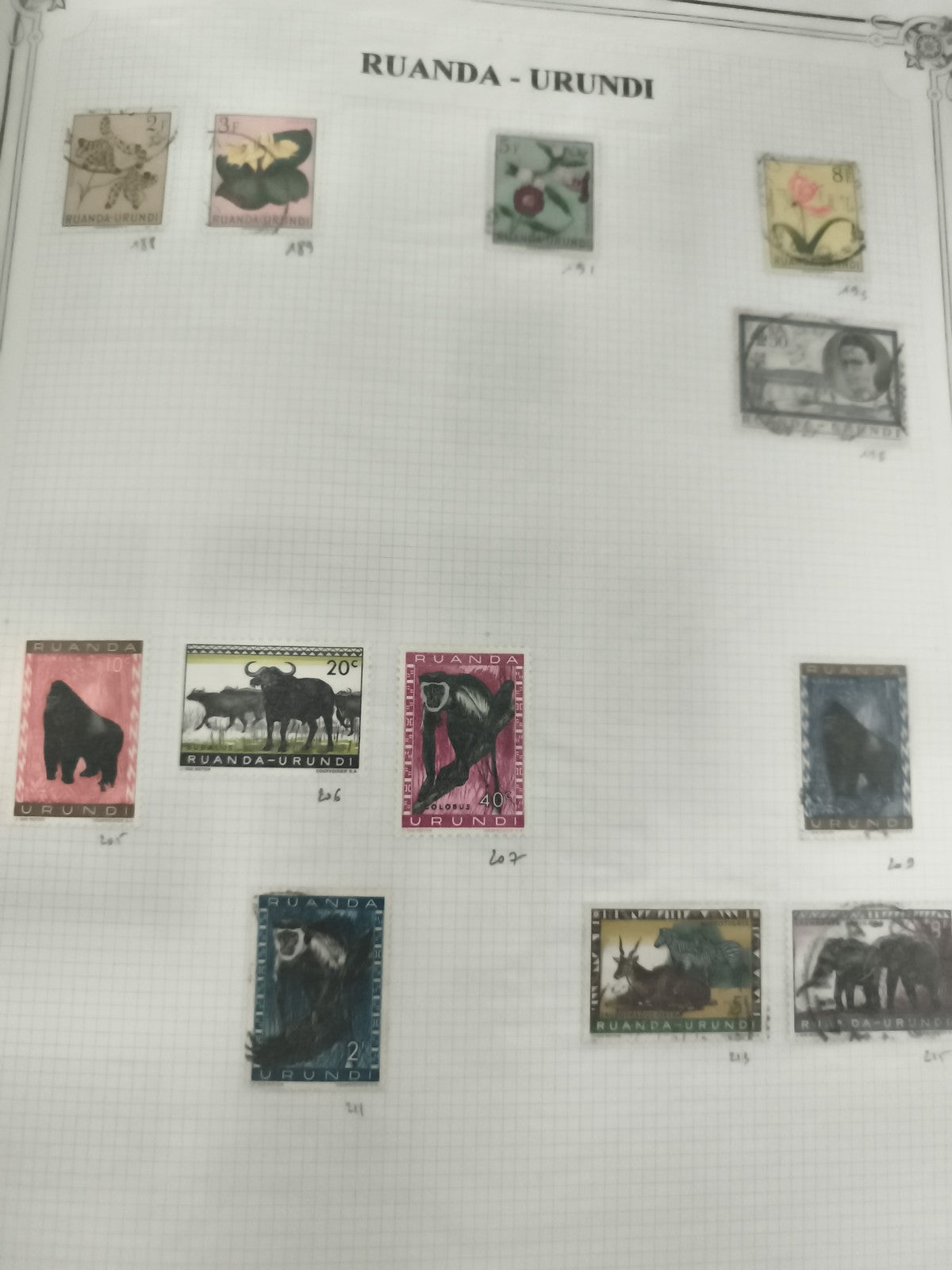 Timbres Ruanda-Urundi animaux fleurs oblitérés, lot philatélie Afrique