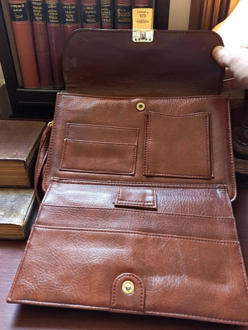 Sac à main vintage David Jones marron femme pochette rétro fermoir doré