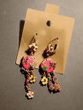 Boucles d’oreilles vintage pendantes émaillées fleurs deadstock magasin fantaisi
