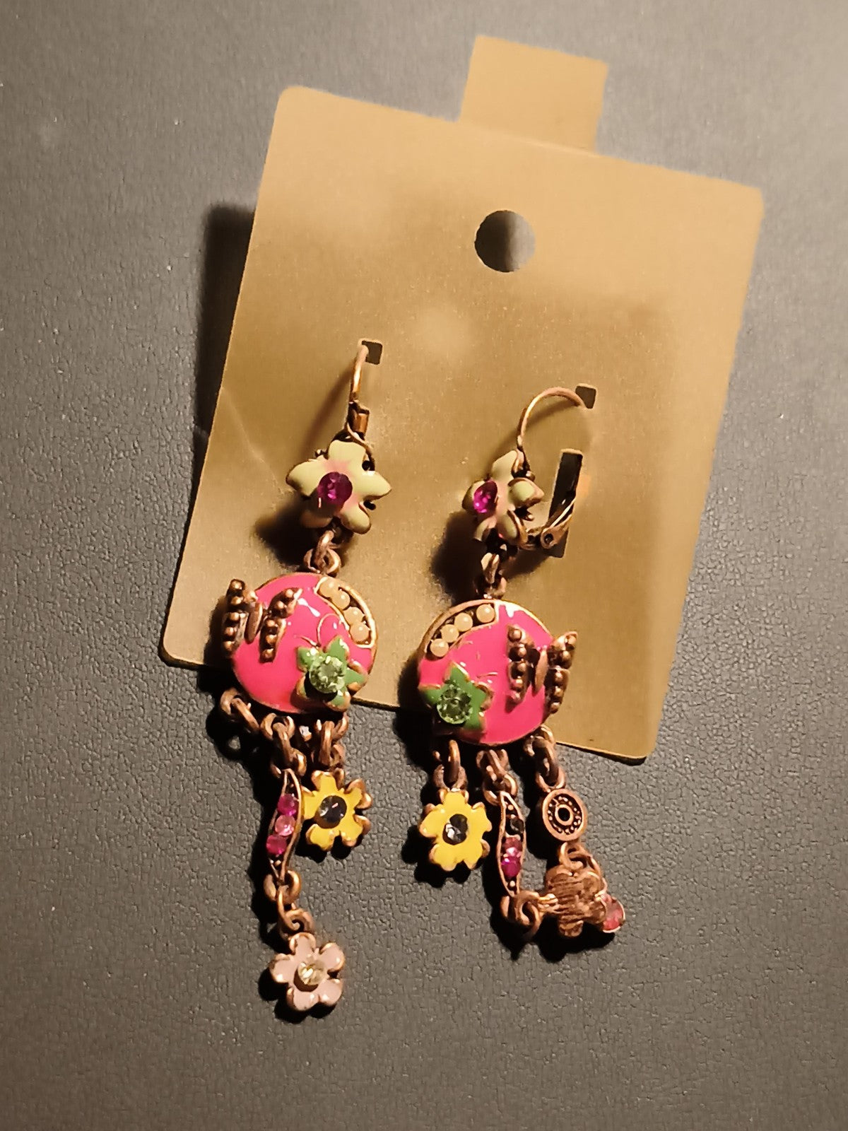 Boucles d’oreilles vintage pendantes émaillées fleurs deadstock magasin fantaisi