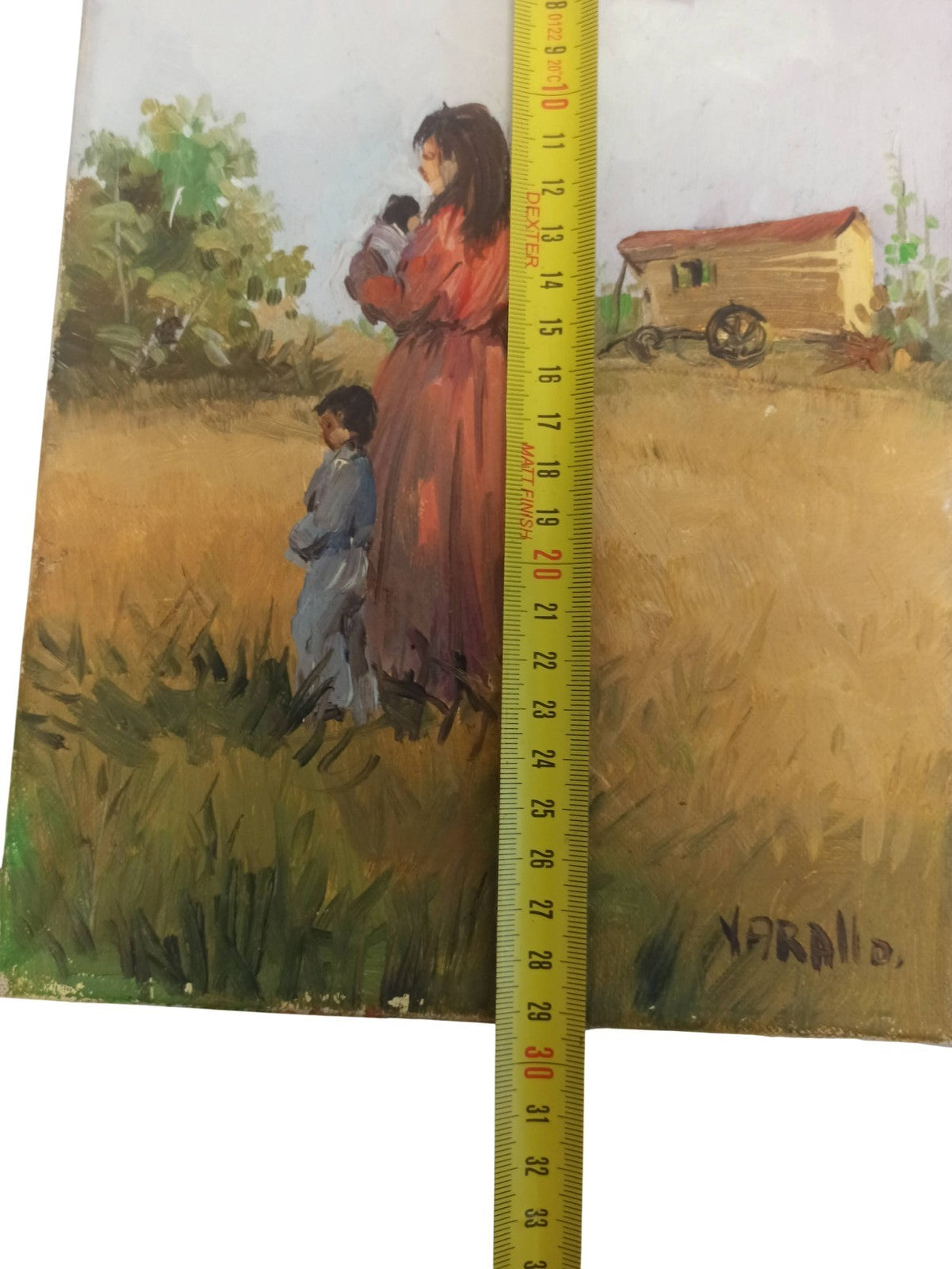 Peinture ancienne signée Varallo scène champêtre vintage tableau rétro