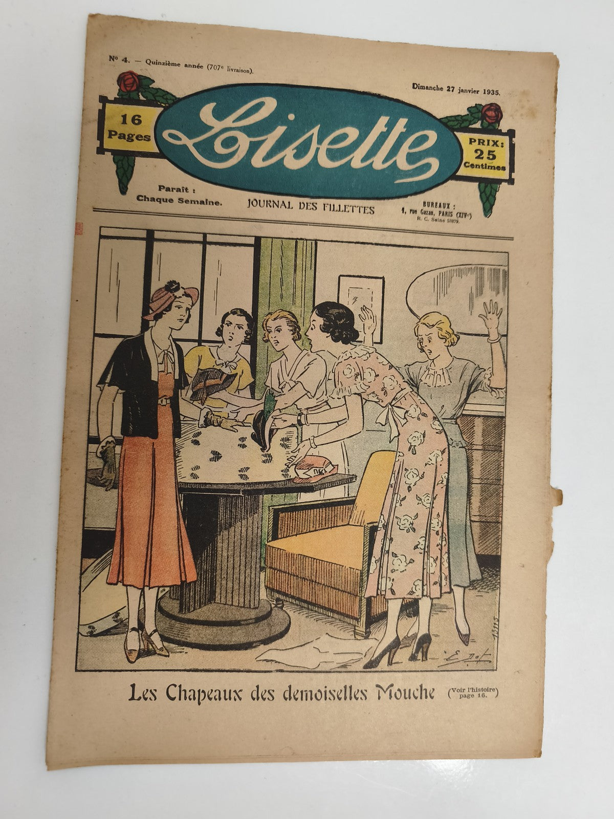 Journal ancien Lisette 1935 illustré, revue fillette vintage, couverture mode