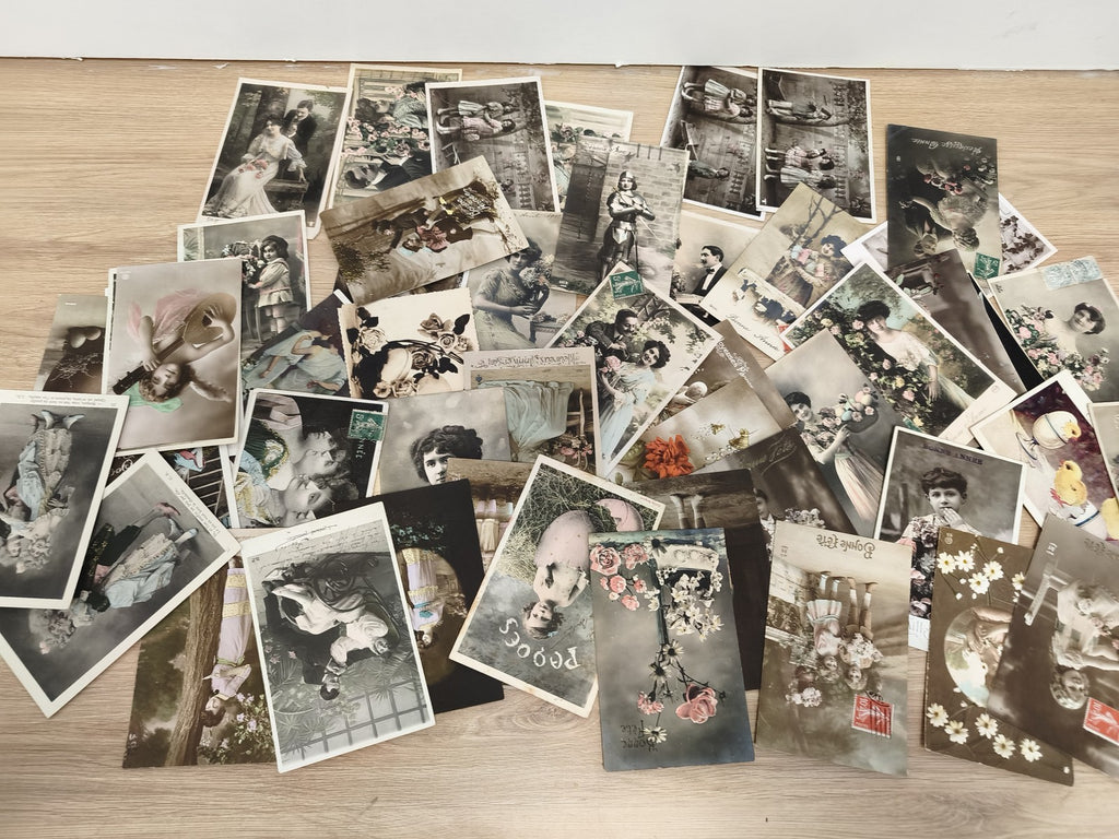 Gros lot cartes postales anciennes CPA v?ux, scènes vintage, enfants & fleurs