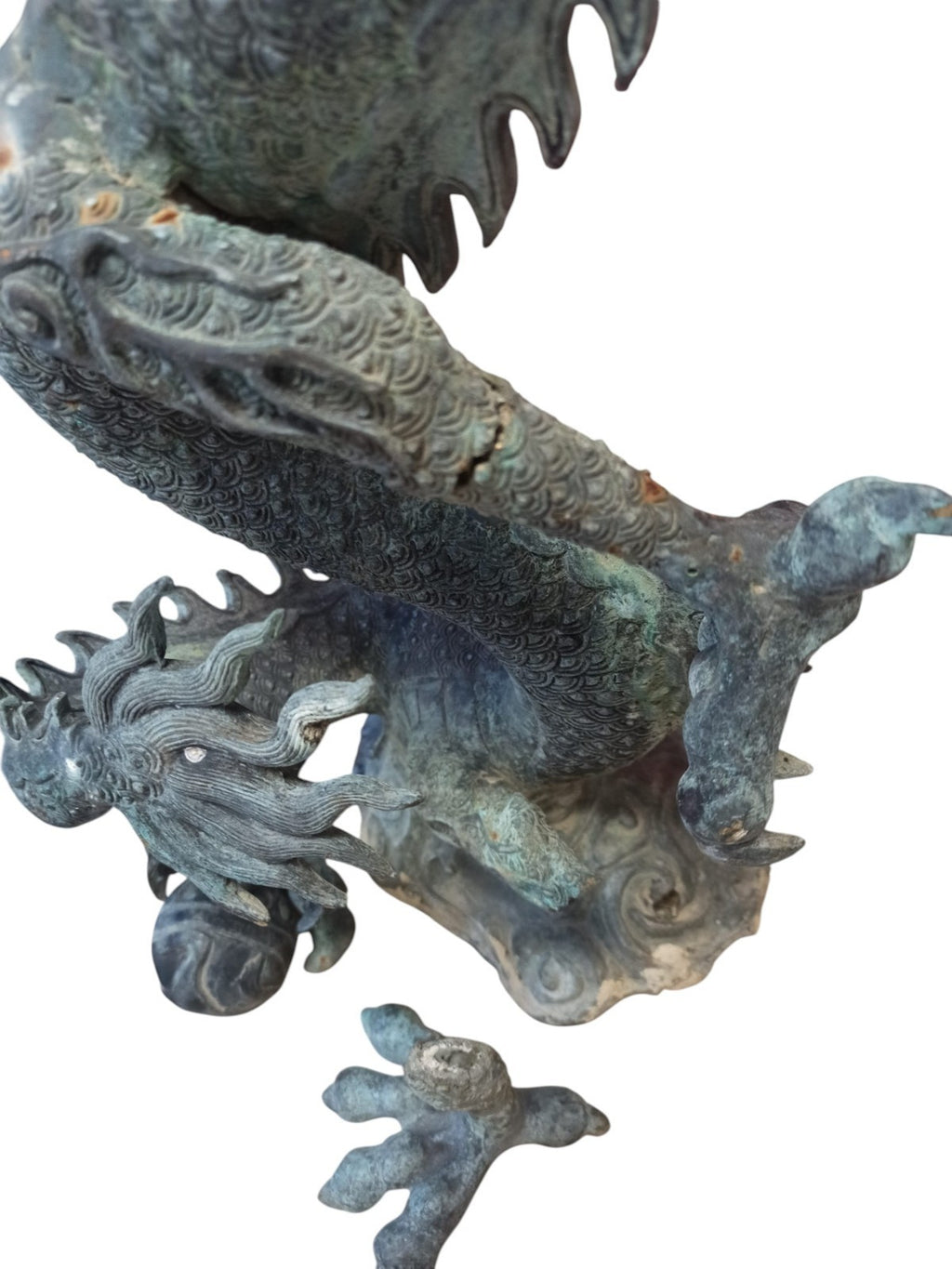 Statue dragon chinois bronze patine verte sculpture XIXe déco orientale Feng Shu