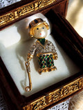 Broche vintage joueur de golf dorée strass émaillée rétro bijou fantaisie
