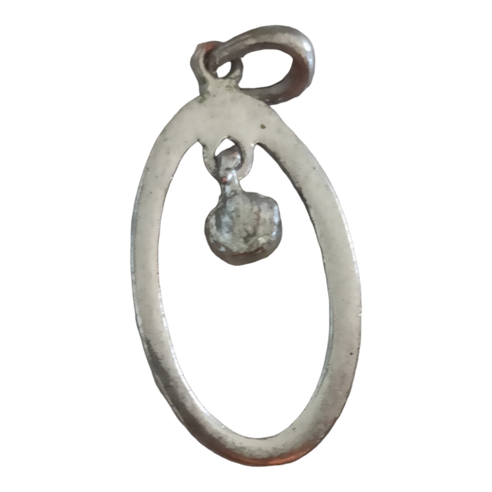 Pendentif vintage ovale argenté avec strass, bijou délicat rétro
